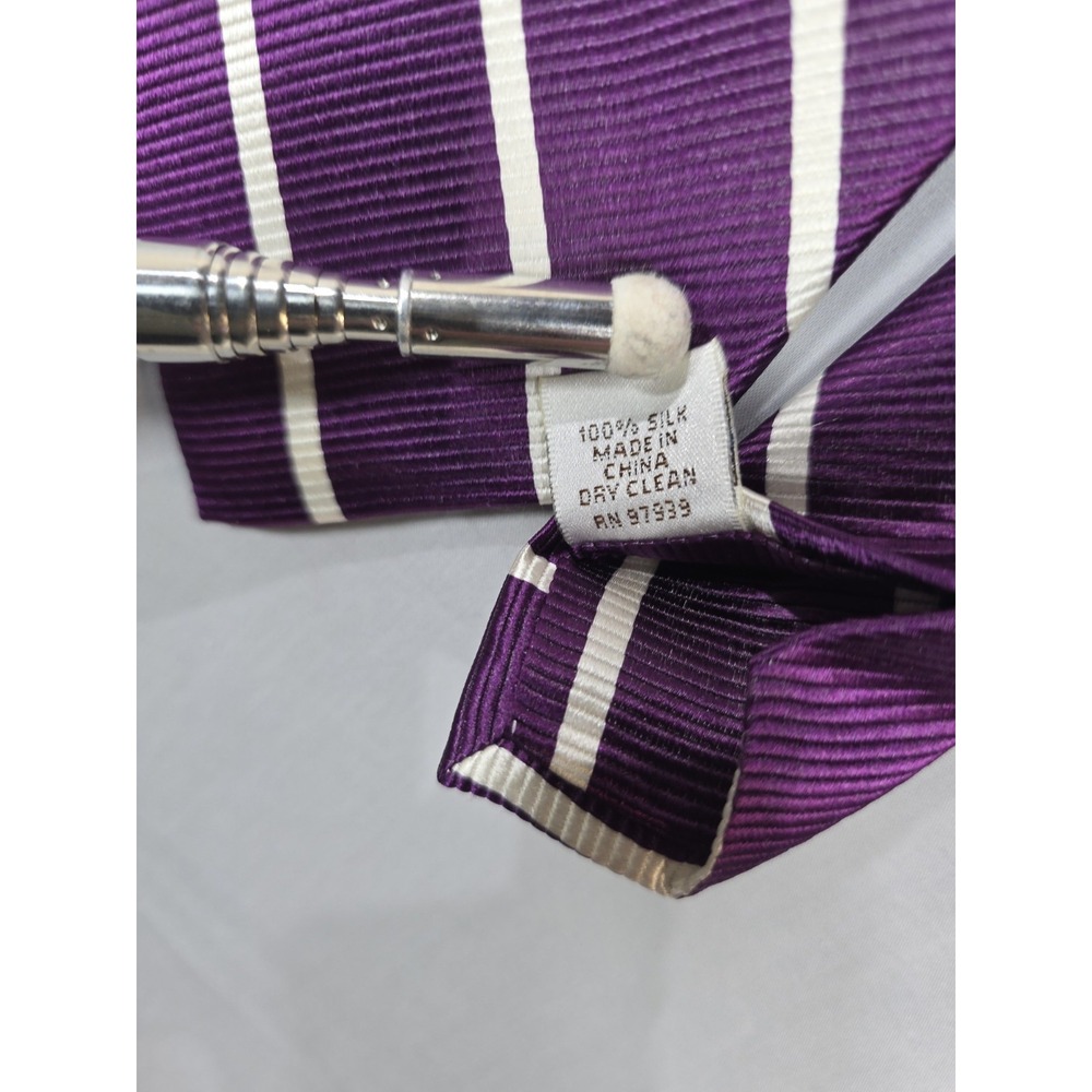 Peter Millar Purple White Diagonal Stripe Silk Tie Hand Folded Luxury Neck - Picture 4 of 7